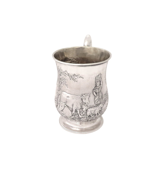 Antique Victorian Sterling Silver Mug with Sheep & Cows - 1850
