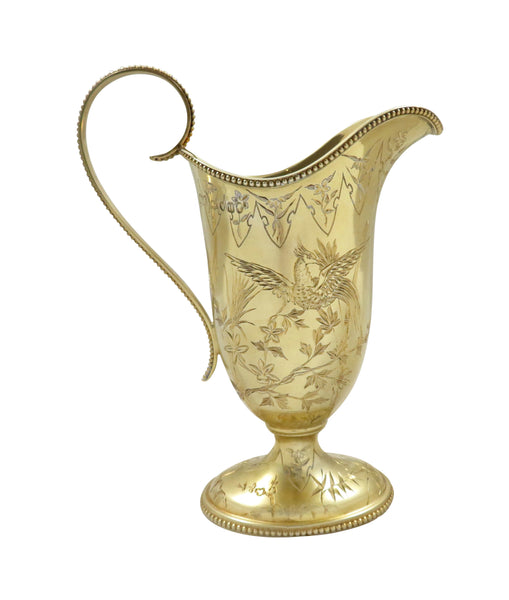 Antique Victorian Solid Silver Gilt 'Birds' Jug & Bowl 1875