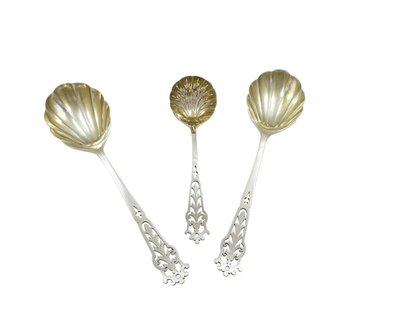 Set of 3 Antique Edwardian Sterling Silver Fruit Serving Spoons in Case 1905