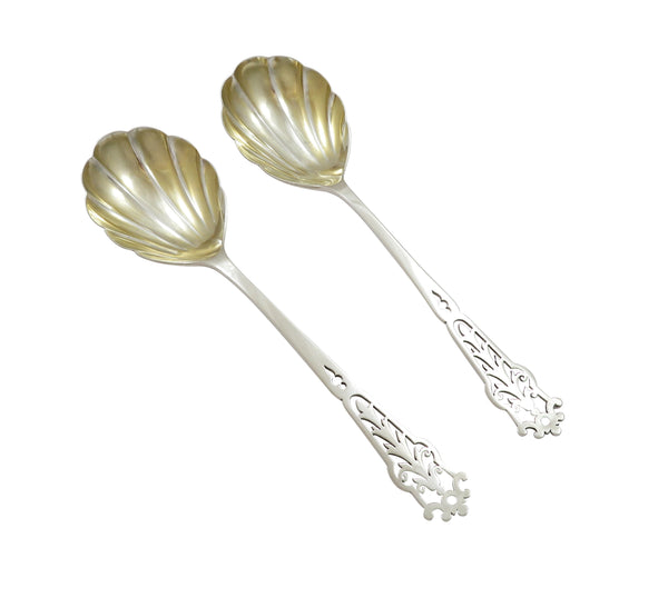 Set of 3 Antique Edwardian Sterling Silver Fruit Serving Spoons in Case 1905