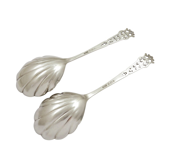 Set of 3 Antique Edwardian Sterling Silver Fruit Serving Spoons in Case 1905