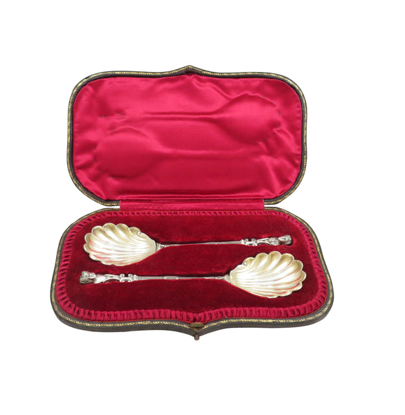Unusual Pair of Antique Edwardian Sterling Silver Spoons in Case 1903