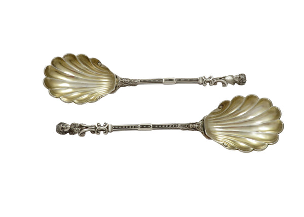Unusual Pair of Antique Edwardian Sterling Silver Spoons in Case 1903