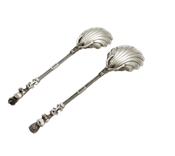 Unusual Pair of Antique Edwardian Sterling Silver Spoons in Case 1903
