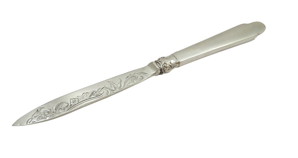 Antique Victorian Sterling Silver & Light Green Enamel Letter Knife 1858