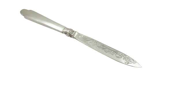 Antique Victorian Sterling Silver & Light Green Enamel Letter Knife 1858