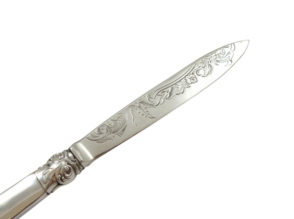 Antique Victorian Sterling Silver & Light Green Enamel Letter Knife 1858