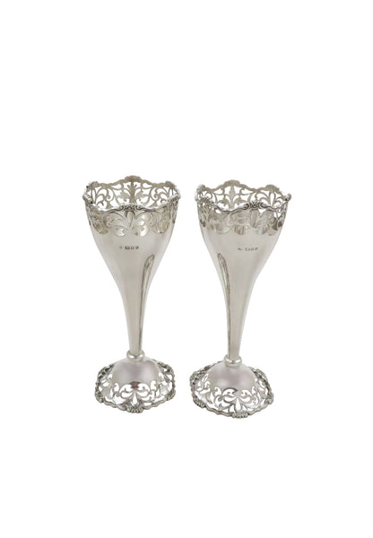 Pair of Antique George V Sterling Silver 6" Vases 1920/24