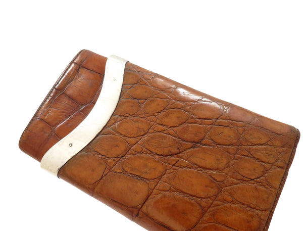 Antique Edwardian Sterling Silver & Crocodile Leather Cigar Case 1905