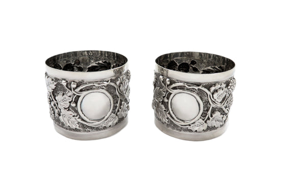 Pair of Antique George V Sterling Silver 'Grape & Vine' Napkin Rings in Case 1911