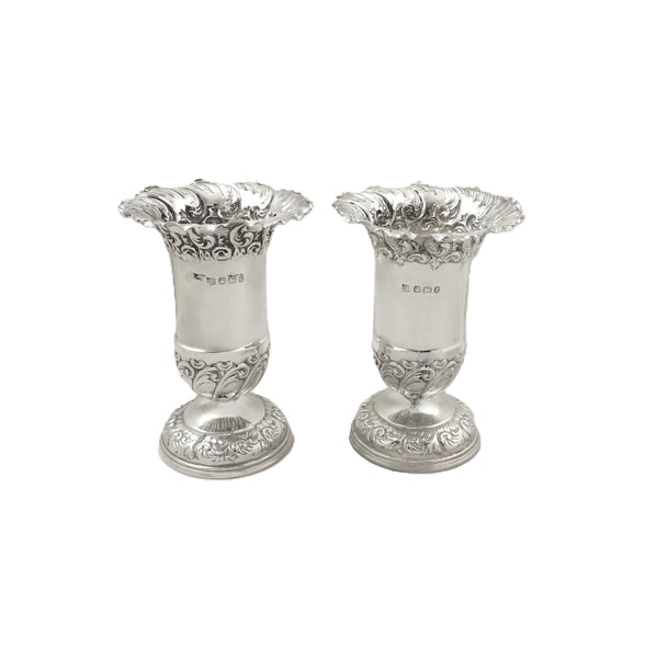 Pair of Antique Victorian Sterling Silver 'Elephant' Vases 1897