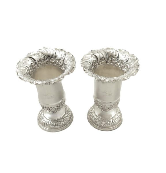 Pair of Antique Victorian Sterling Silver 'Elephant' Vases 1897