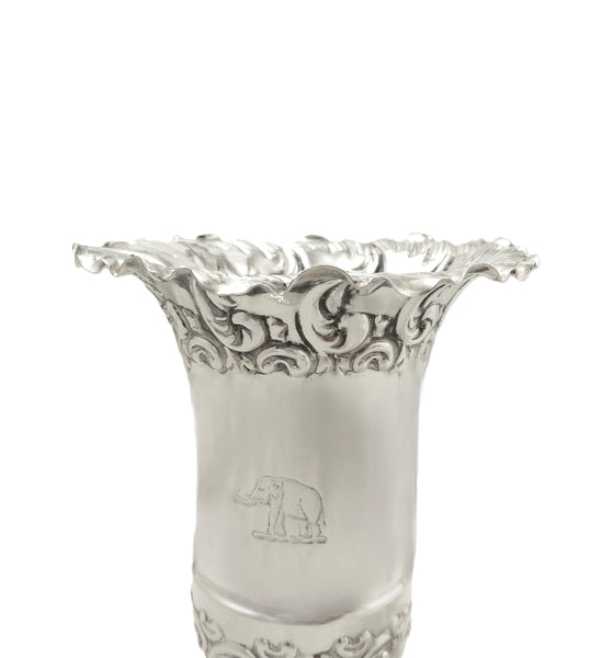Pair of Antique Victorian Sterling Silver 'Elephant' Vases 1897