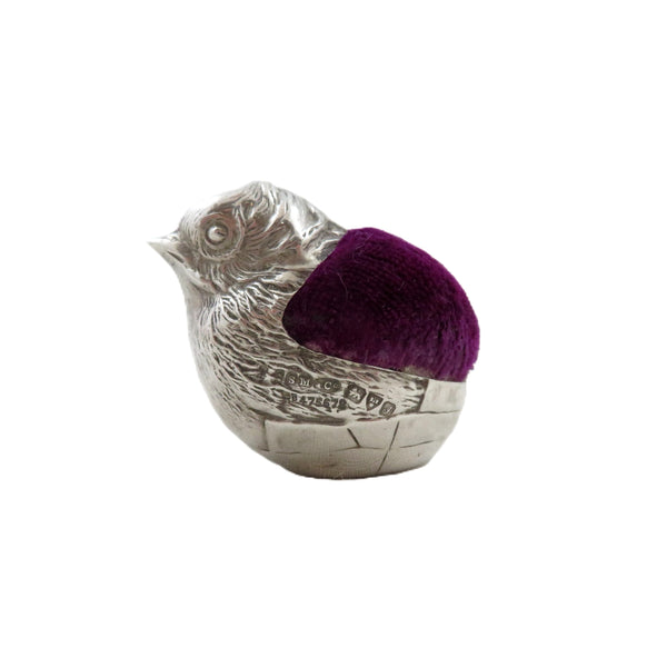 Antique Edwardian Sterling Silver Chick / Bird Pin Cushion 1909