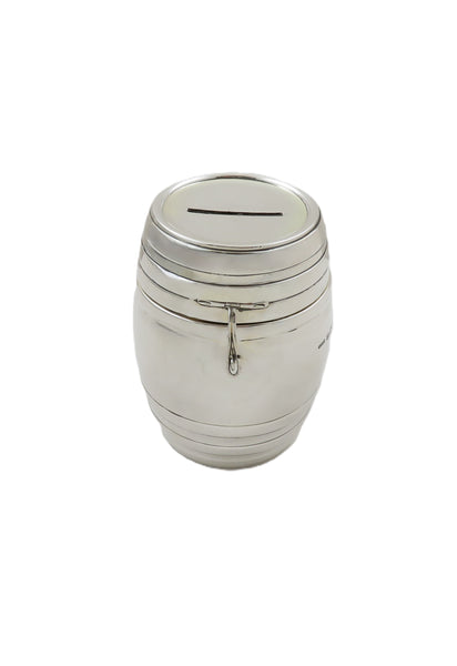 Antique George V Sterling Silver 'Barrel' Money Box 1920