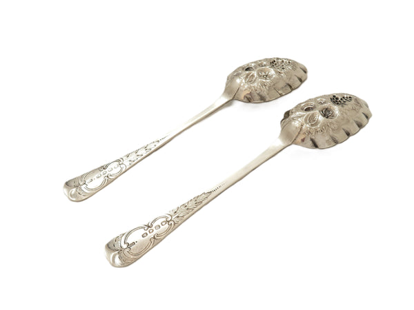 Pair of Antique Victorian Sterling Silver Berry Spoons in Case 1855