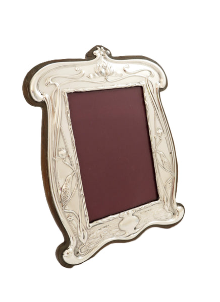 Antique Art Nouveau Sterling Silver 'Kingfisher' Photo Frame 1905