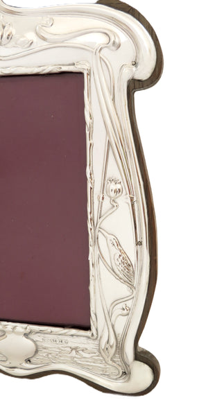 Antique Art Nouveau Sterling Silver 'Kingfisher' Photo Frame 1905