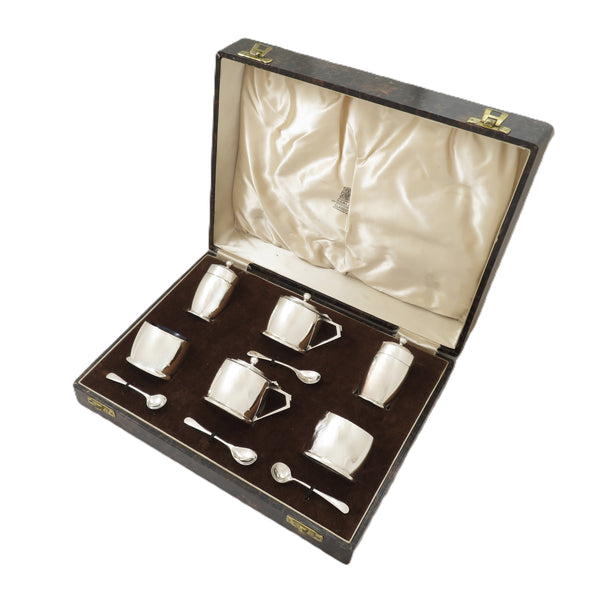 Antique Sterling Silver 6 Piece Cruet Set in Case 1937