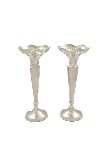 Pair of Antique George V Sterling Silver 7" Vases 1920