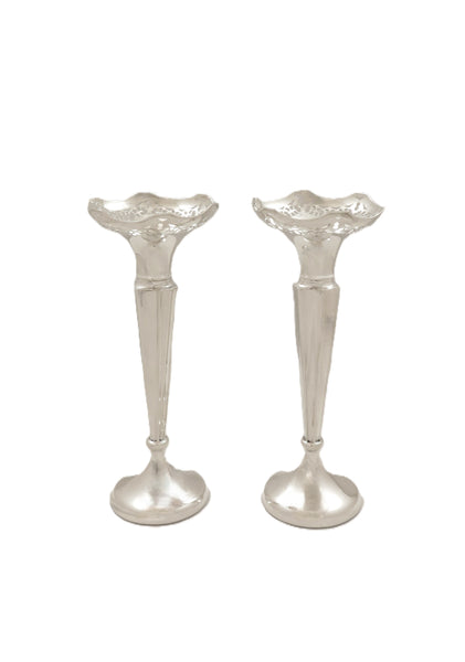 Pair of Antique George V Sterling Silver 7" Vases 1920