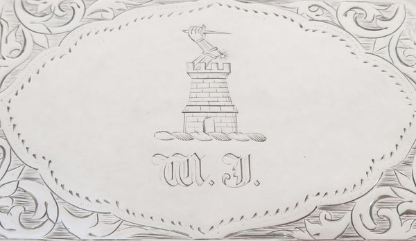 Antique Victorian Sterling Silver Snuff Box with Crest 1873