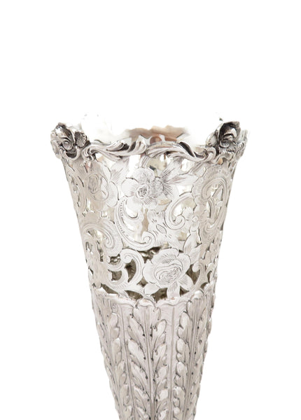 Pair of Antique Edwardian Sterling Silver 8" Vases 1902