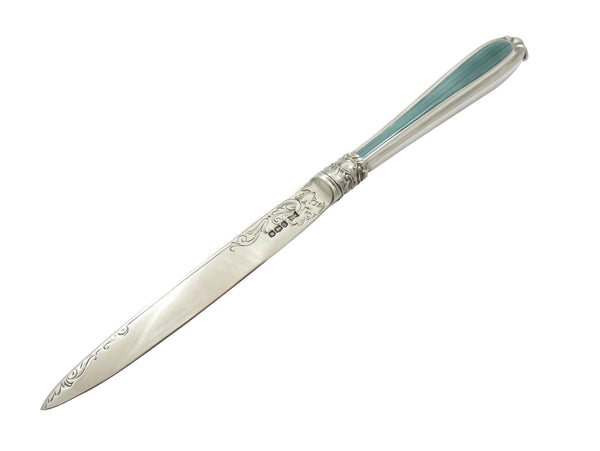 Antique Sterling Silver & Bluey/Green Enamel Letter Knife 1933
