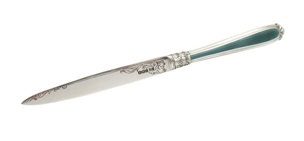 Antique Sterling Silver & Bluey/Green Enamel Letter Knife 1933