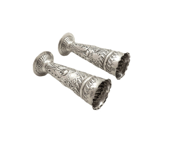 Pair of Antique Edwardian Sterling Silver Vases in Case 1901