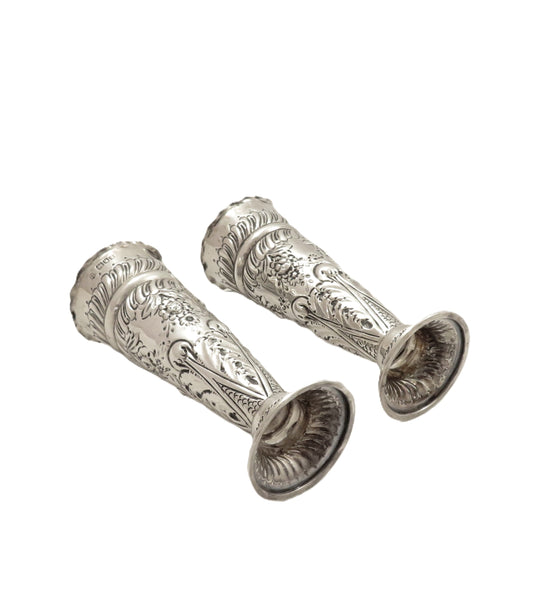 Pair of Antique Edwardian Sterling Silver Vases in Case 1901
