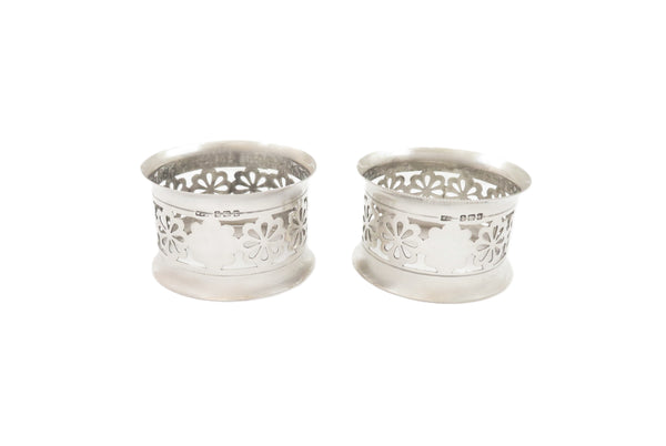 Pair of Antique Edwardian Sterling Silver Napkin Rings in Case 1907