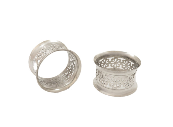 Pair of Antique Edwardian Sterling Silver Napkin Rings in Case 1907