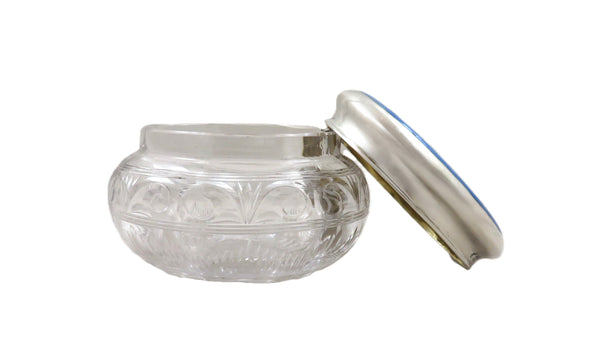 Antique Sterling Silver & Blue Enamel Vanity Jar 1925