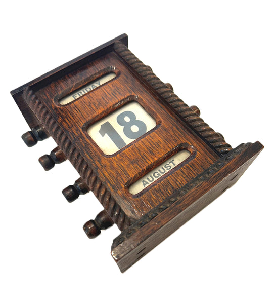 Antique Victorian Oak 6" Perpetual Calendar c1880
