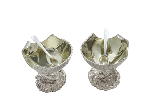 Pair of Antique Silver Plated Dolphin & Shell Salts c1880