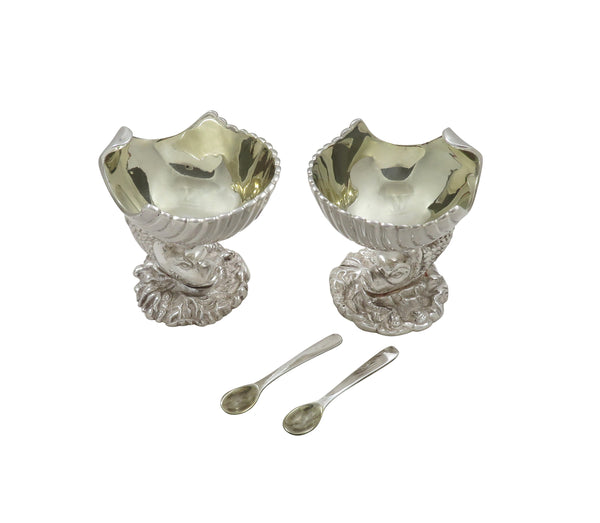 Pair of Antique Silver Plated Dolphin & Shell Salts c1880