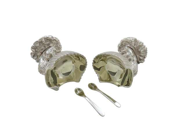 Pair of Antique Silver Plated Dolphin & Shell Salts c1880