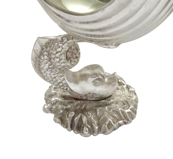 Pair of Antique Silver Plated Dolphin & Shell Salts c1880