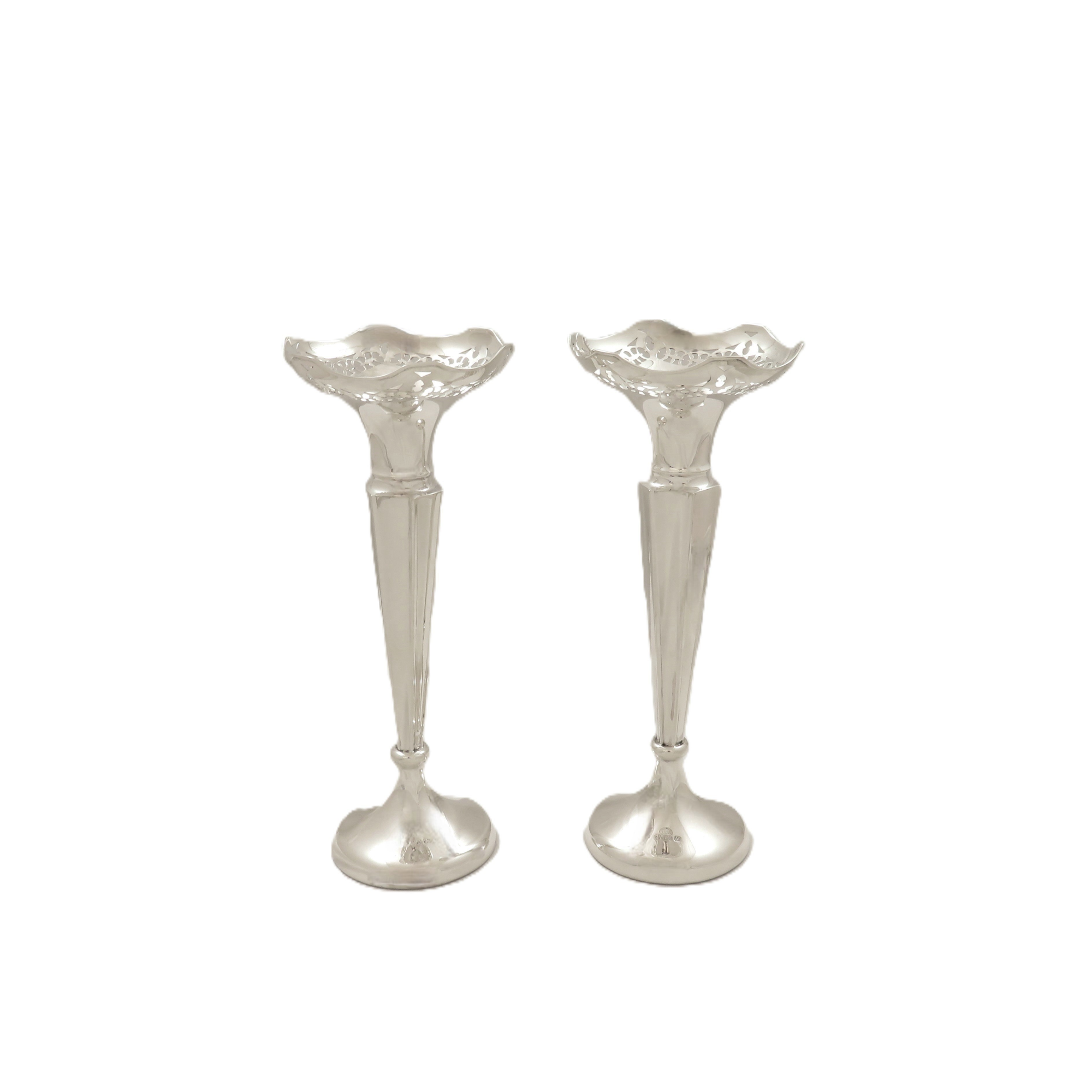 Pair of Antique George V Sterling Silver 7" Vases 1920