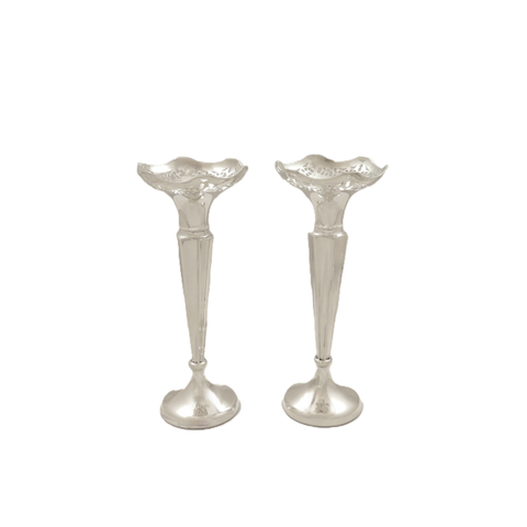 Pair of Antique George V Sterling Silver 7" Vases 1920
