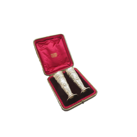 Pair of Antique Edwardian Sterling Silver Vases in Case 1901