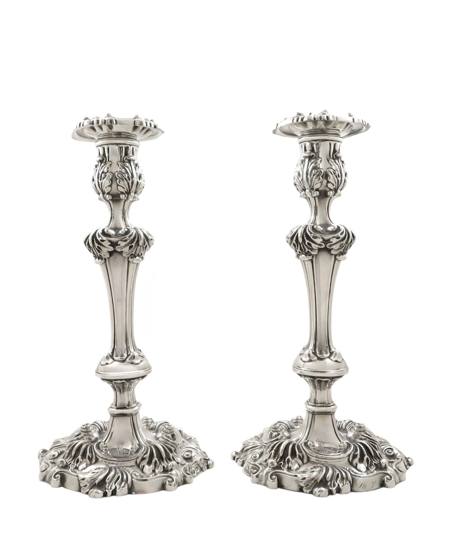 Pair of Antique Georgian Sterling Silver 11" Candlesticks 1820