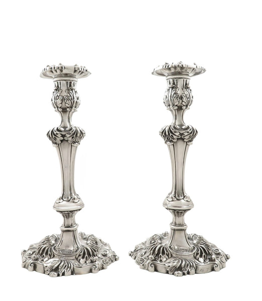 Pair of Antique Georgian Sterling Silver 11" Candlesticks 1820