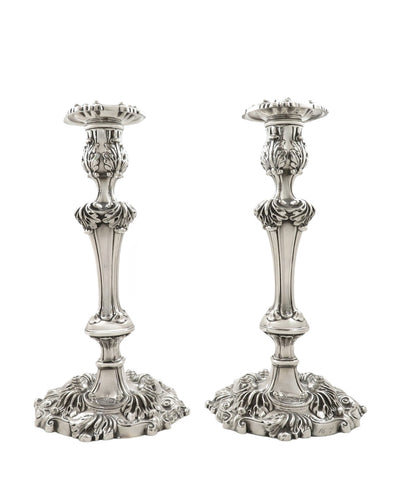Pair of Antique Georgian Sterling Silver 11" Candlesticks 1820