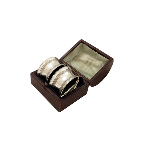 Pair of Antique Victorian Sterling Silver Napkin Rings in Case 1885