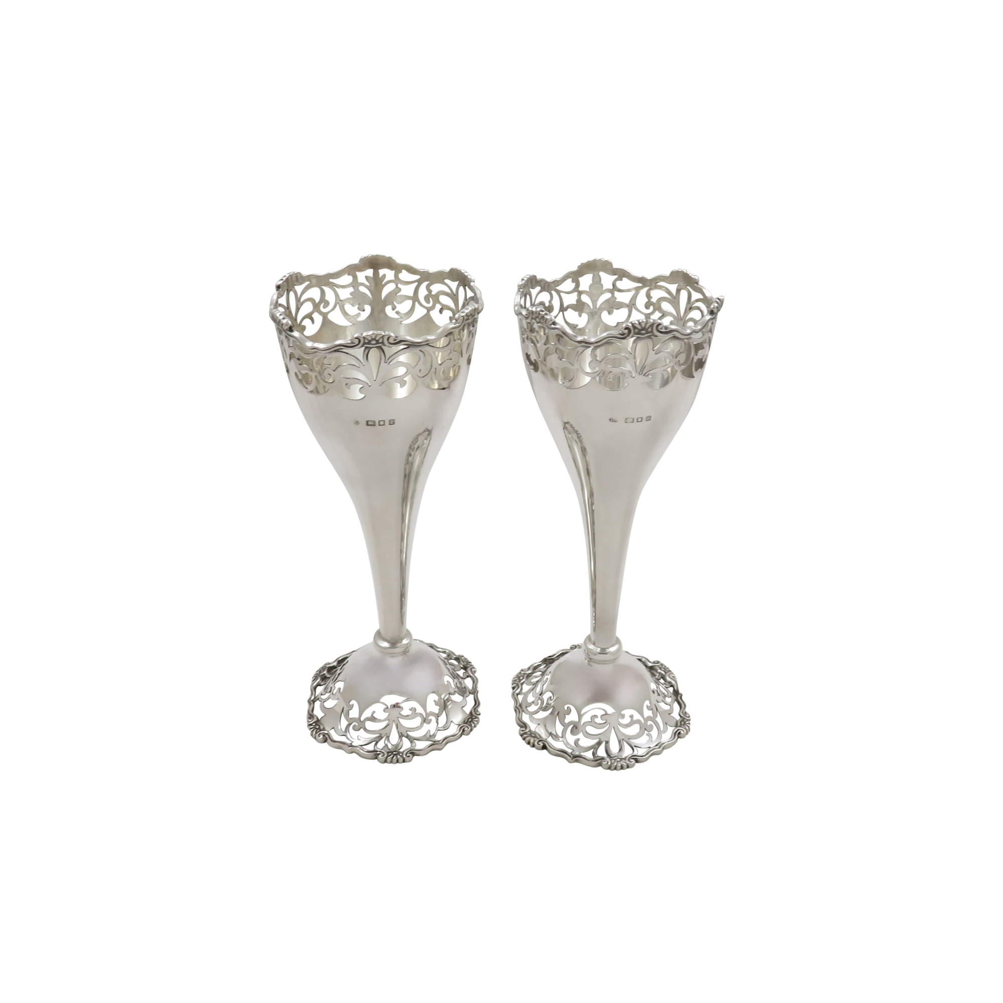 Pair of Antique George V Sterling Silver 6" Vases 1920/24