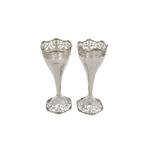 Pair of Antique George V Sterling Silver 6" Vases 1920/24