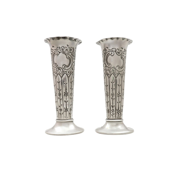 Pair of Antique Victorian Sterling Silver 4 1/2" Vases 1890