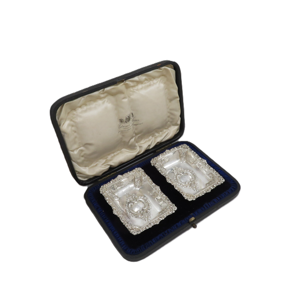 Pair of Antique Victorian Sterling Silver Dishes in Case 1899